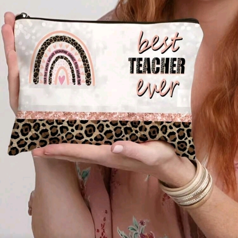 Leopard Print Best Teacher Ever Zipper Pouch Purse